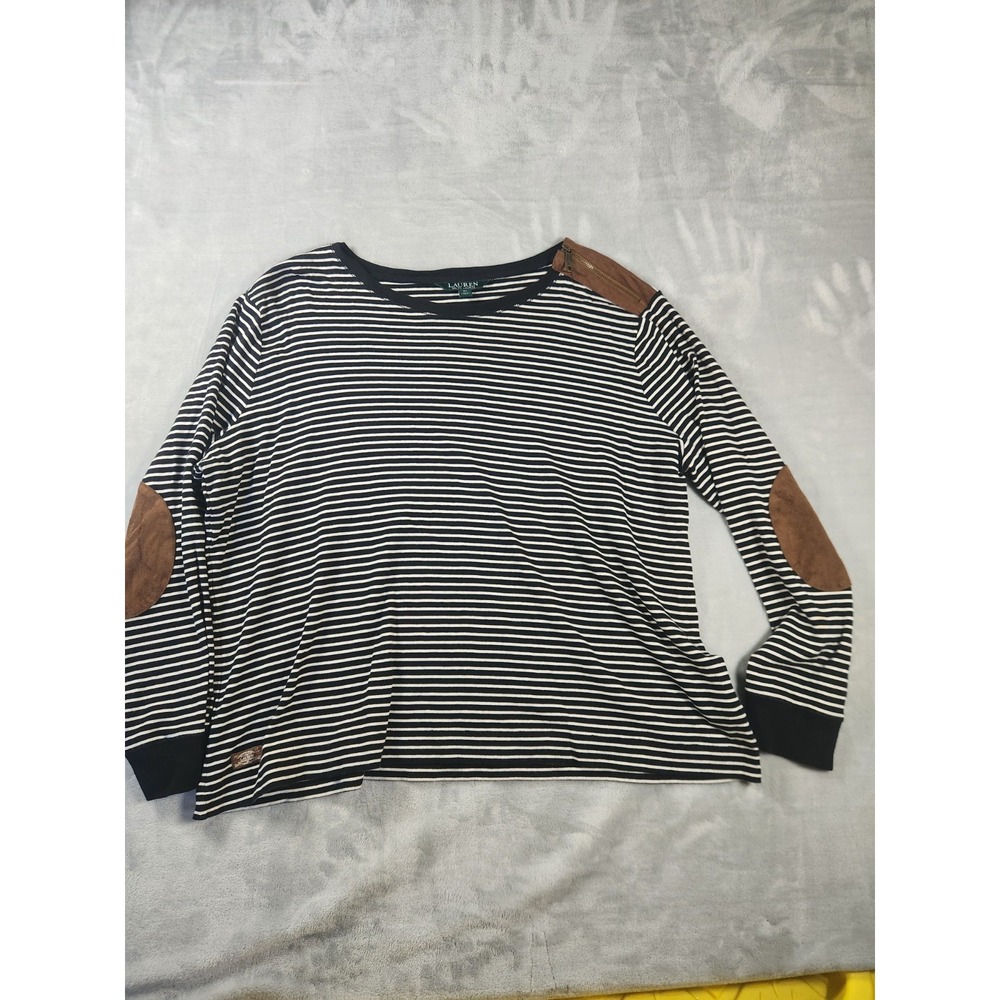 Lauren Ralph Lauren Faux Suede Elbow Patches And Shoulder Zip Long Sleeve Top 3X